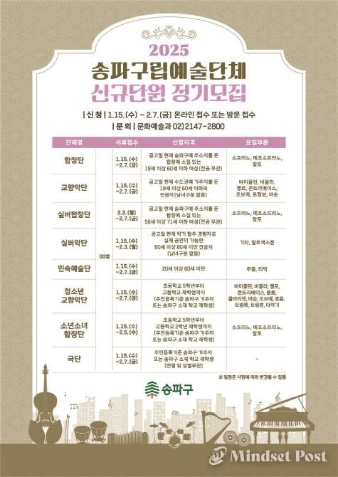 송파구립예술단체 신규단원 정기모집 공고문. (이미지 제공 송파구)