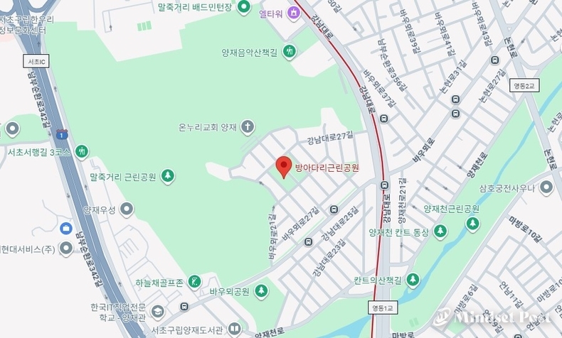 서초구 양재동 방아다리공원 위치. (이미지 Google Map 갈무리)